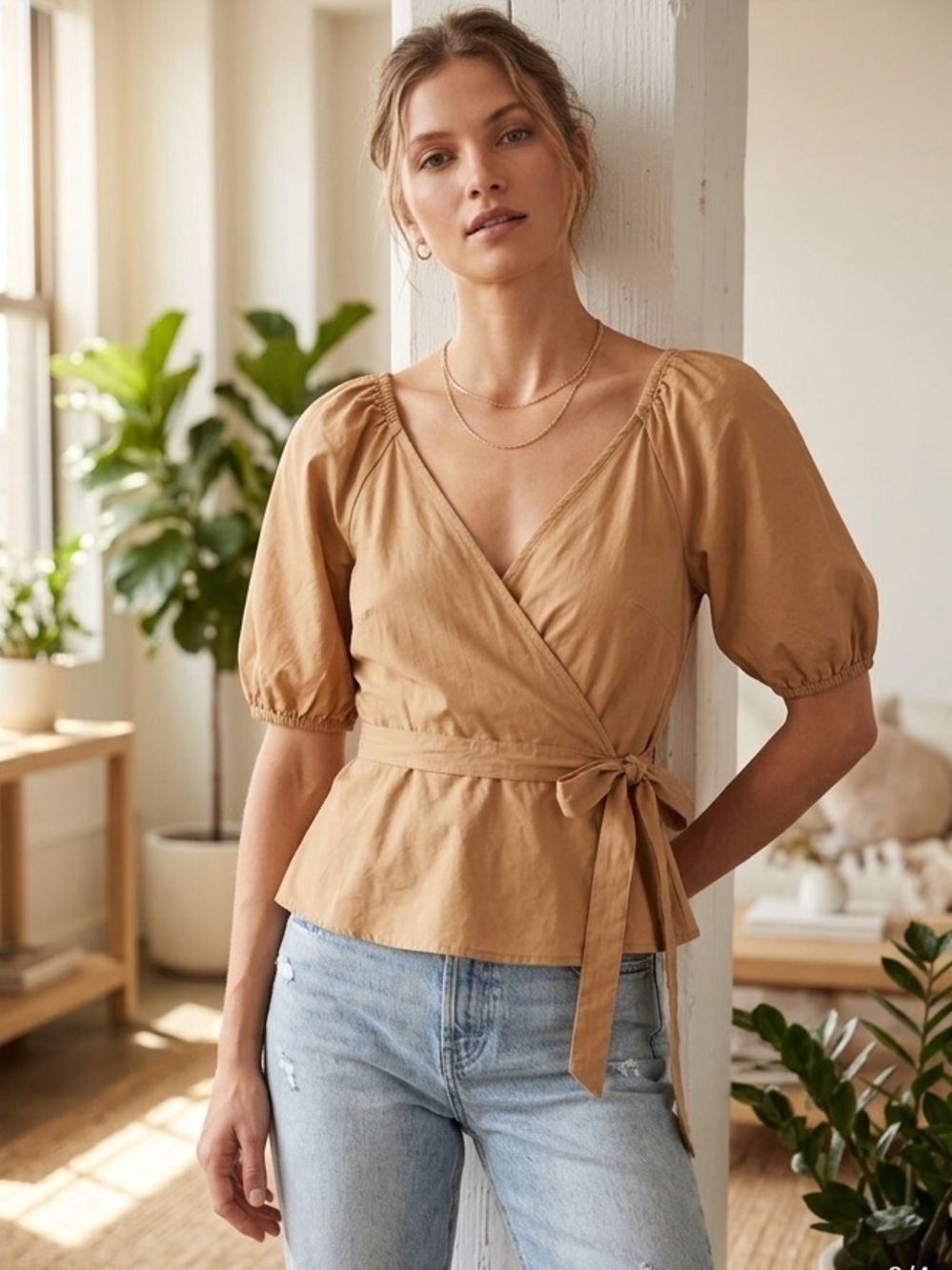 Old Navy Wrap Smocked Puff Sleeves Top XS